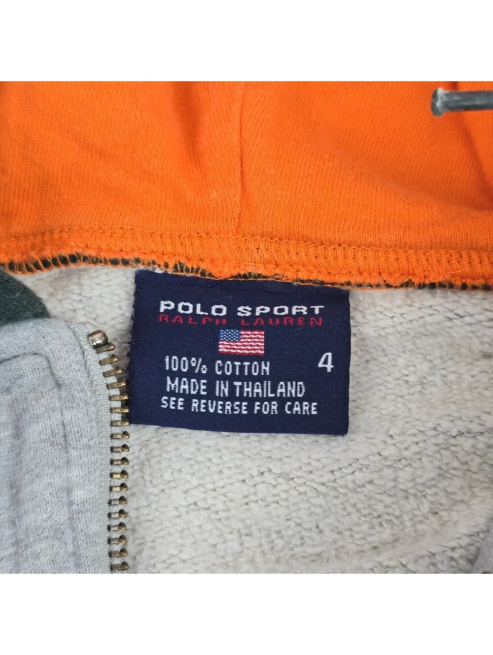 Vintage 90s Ralph Lauren Polo Sport Boy Zip Hoodie Sweatshirt Green Orange Gray